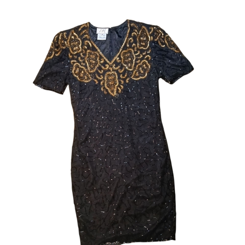 Vintage JMC Black Beaded Sequin Dress 100% Silk